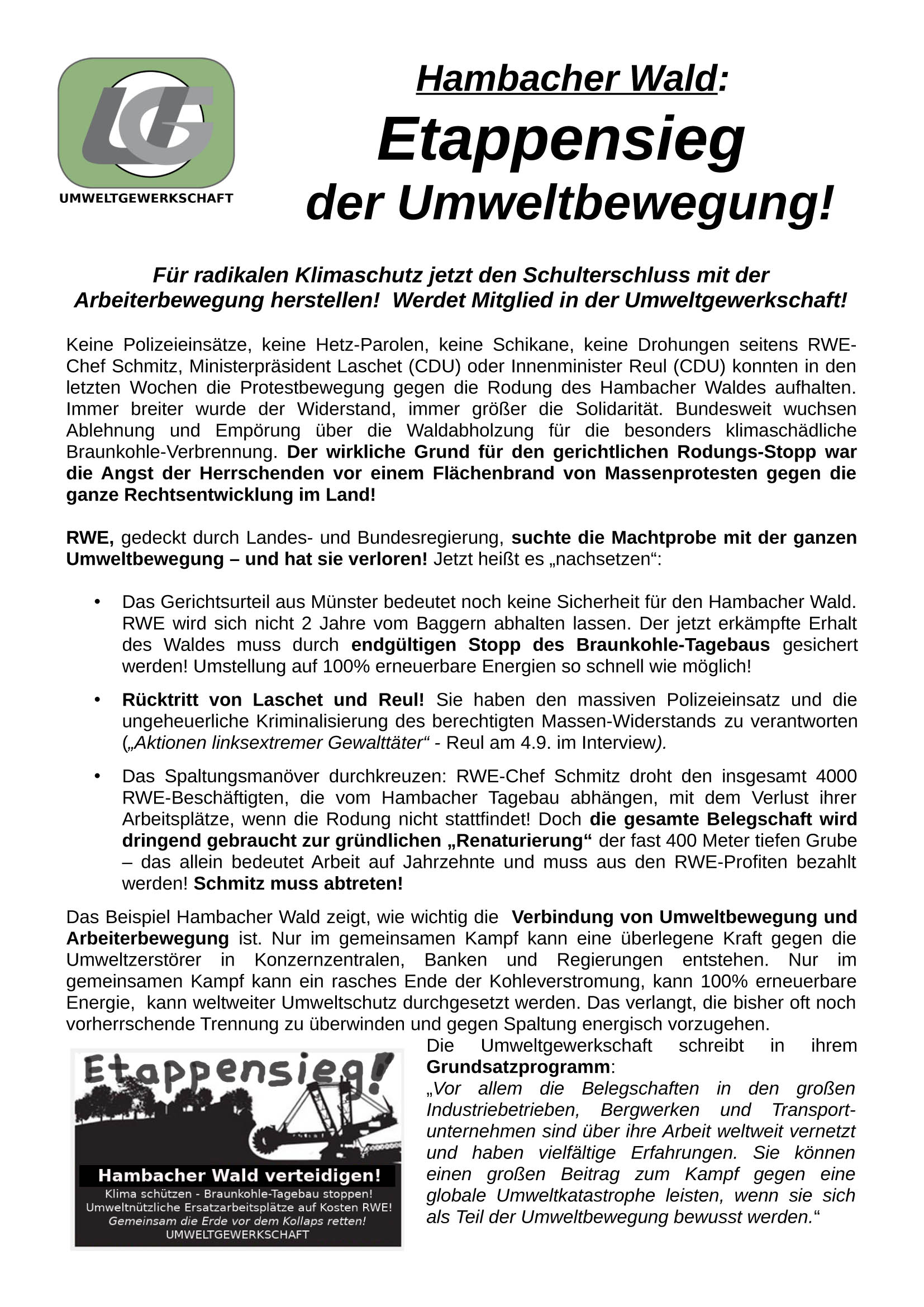 UG Flugblatt Hambacher Wald Deckblatt
